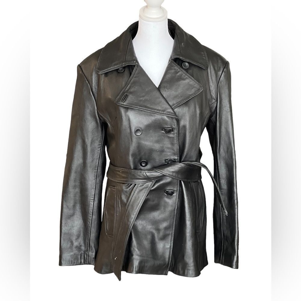 Belted leather coat